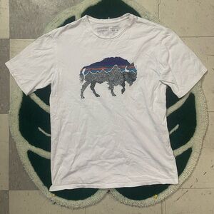 Patagonia White Tee with Buffalo Graphic